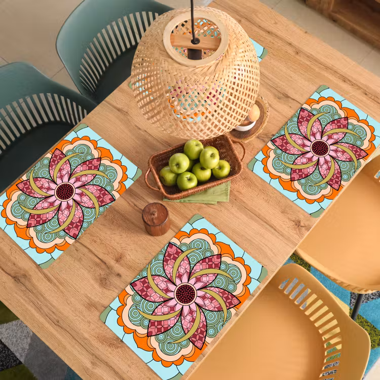Placemat - 6 stuks - Mandala - Geometrisch - Kunst - Decoratief - Kleurrijk — 6