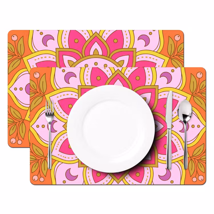 Placemat - 6 stuks - Patroon - Bloemmotief - Decoratie - Abstract - Roze — 2