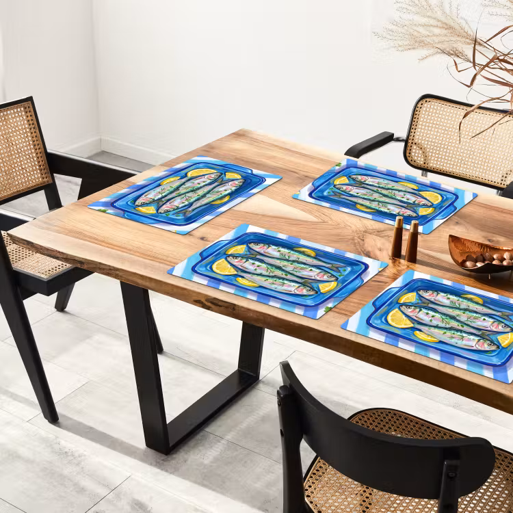 Placemat - 6 stuks - Vis - Citroen - Kruiden - Eten - Blauw — 5