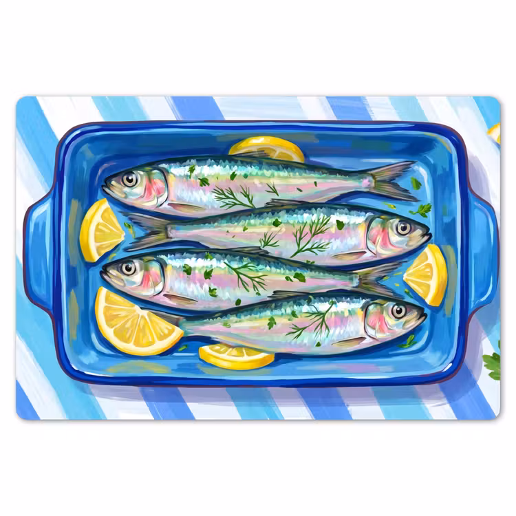 Placemat - 6 stuks - Vis - Citroen - Kruiden - Eten - Blauw — 7