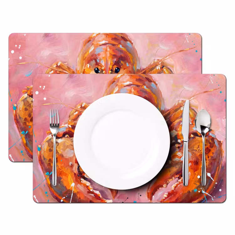 Placemat - 6 stuks - Zeeleven - Kreeft - Spatters - Abstract - Roze — 2