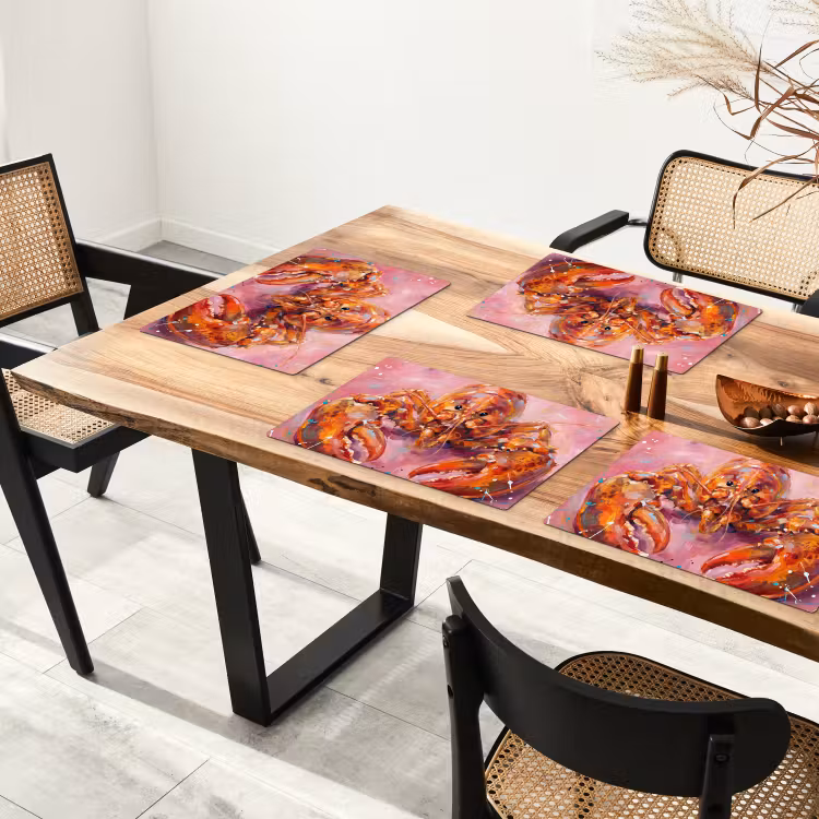 Placemat - 6 stuks - Zeeleven - Kreeft - Spatters - Abstract - Roze — 5