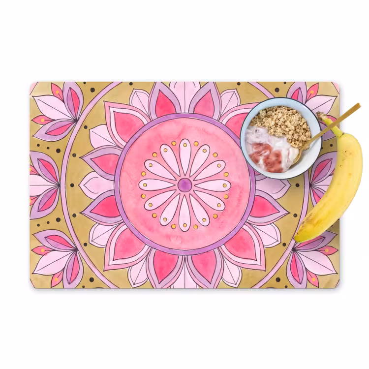 Placemat - 6 stuks - Mandala - Patroon - Kunst - Aquarel - Roze — 1