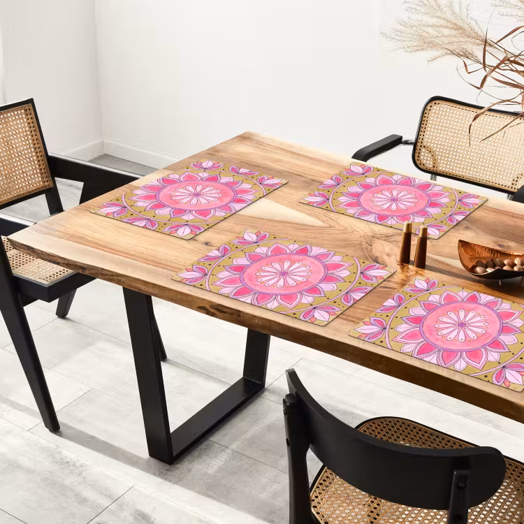 Placemat - 6 stuks - Mandala - Patroon - Kunst - Aquarel - Roze — 5