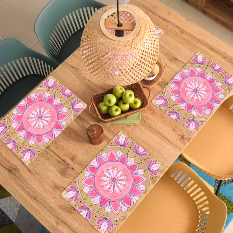 Placemat - 6 stuks - Mandala - Patroon - Kunst - Aquarel - Roze — 6