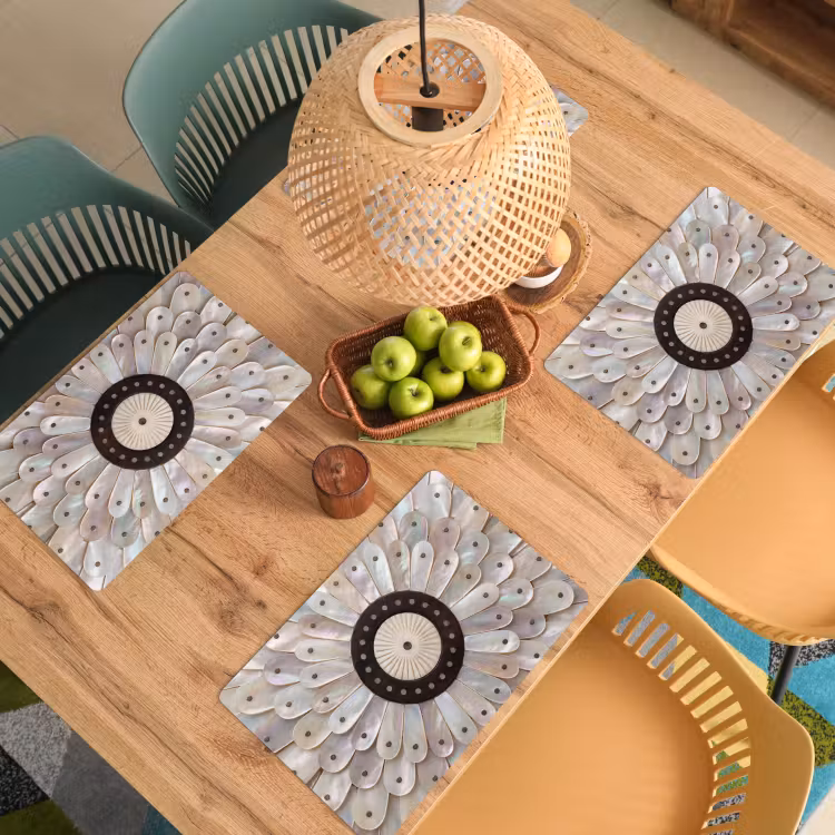 Placemat - 6 stuks - Parelmoer - Patroon - Decoratie - Ambacht - Wit — 6