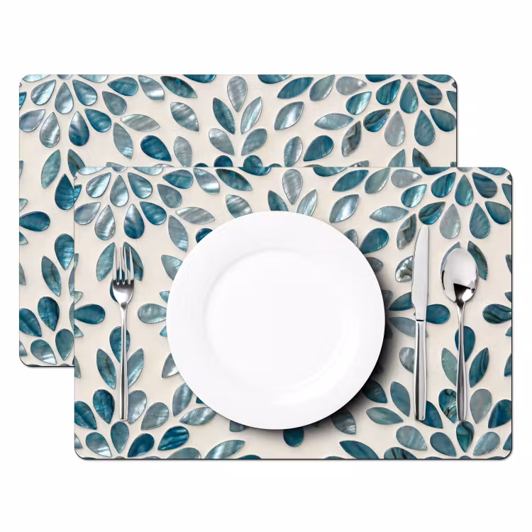 Placemat - 6 stuks - Patroon - Bladeren - Abstract - Modern - Turquoise — 2