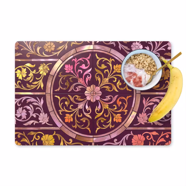 Placemat - 6 stuks - Patroon - Floraal - Oosters - Paars - Goud — 1