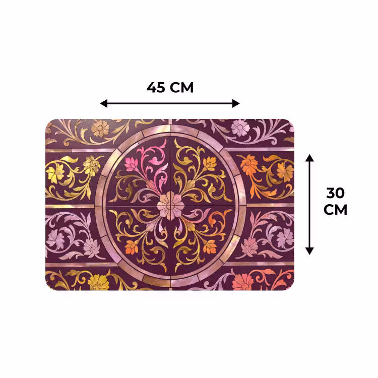 Placemat - 6 stuks - Patroon - Floraal - Oosters - Paars - Goud — 3