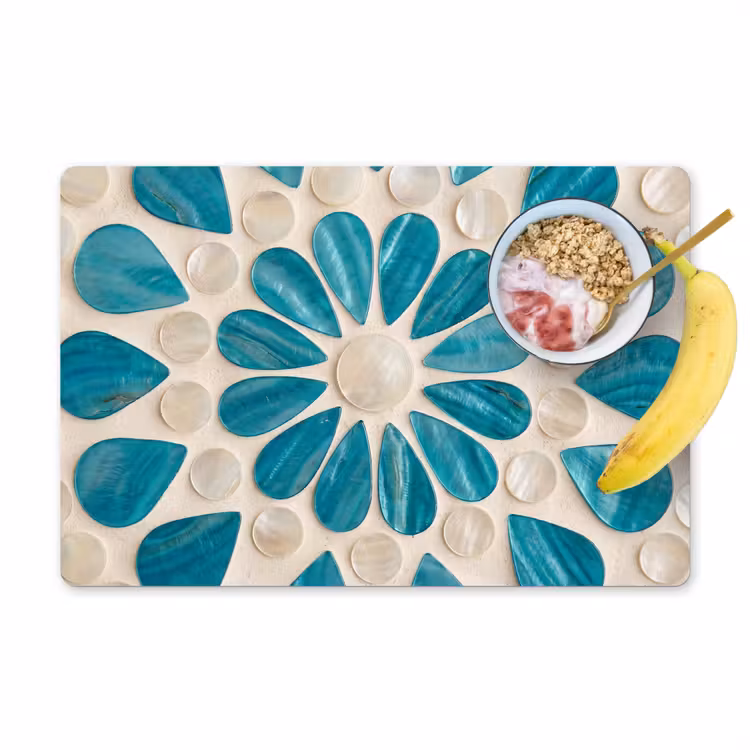 Placemat - 6 stuks - Patroon - Mozaïek - Schelpen - Abstract - Turquoise — 1