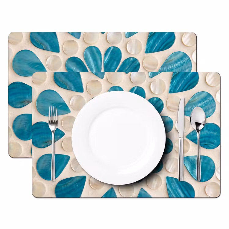Placemat - 6 stuks - Patroon - Mozaïek - Schelpen - Abstract - Turquoise — 2