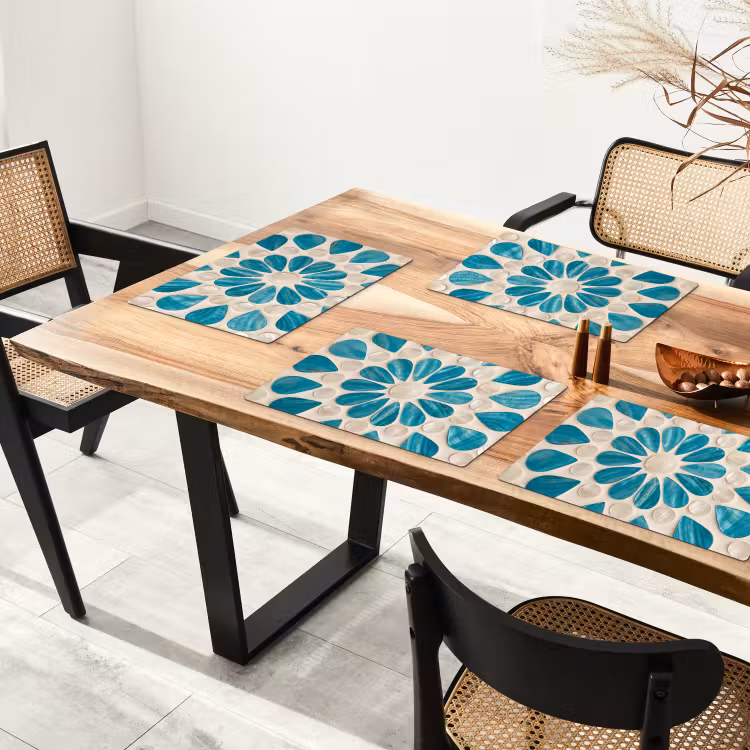 Placemat - 6 stuks - Patroon - Mozaïek - Schelpen - Abstract - Turquoise — 5