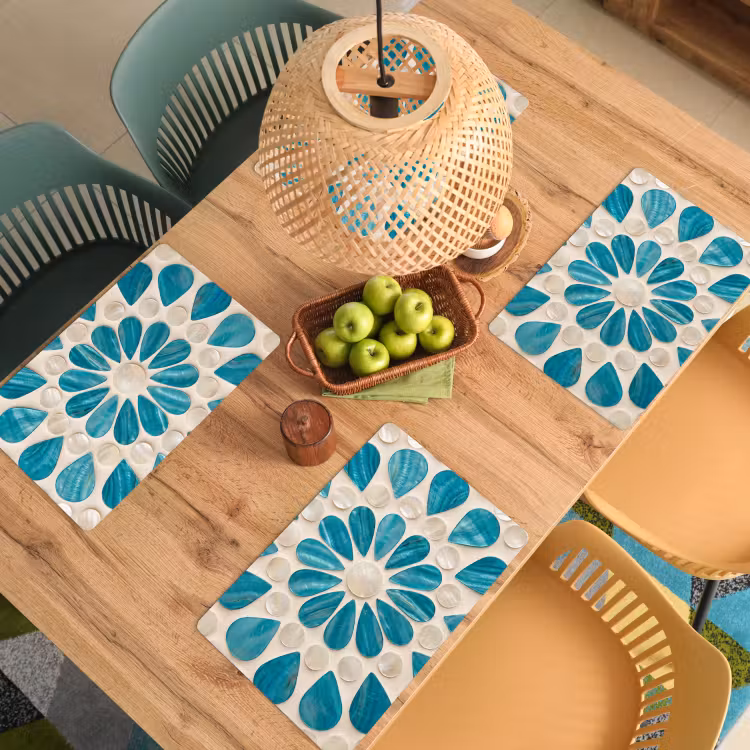 Placemat - 6 stuks - Patroon - Mozaïek - Schelpen - Abstract - Turquoise — 6