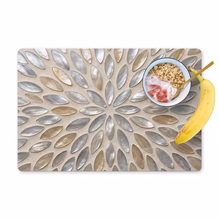Placemat - 6 stuks - Patroon - Ovaal - Glanzend - Abstract - Beige — 1