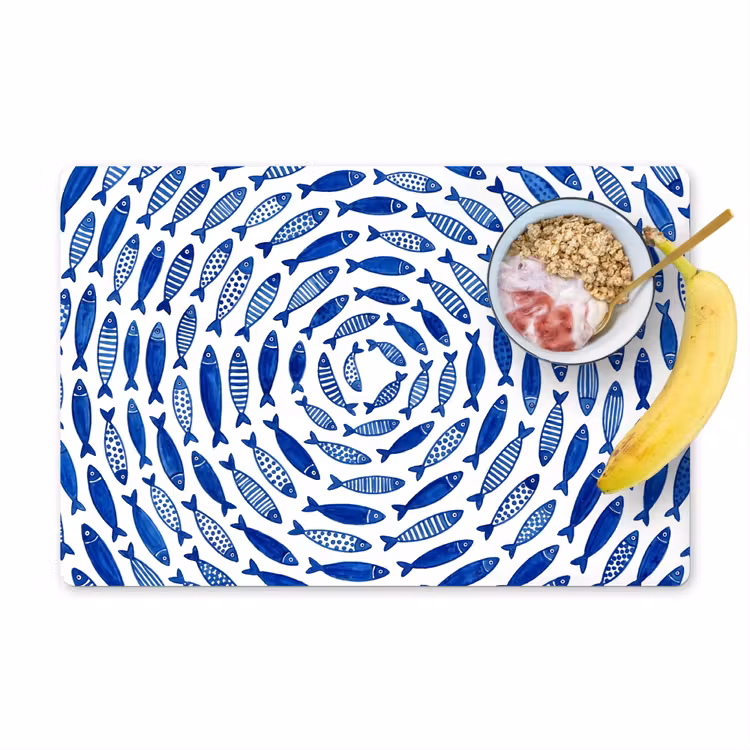 Placemat - 6 stuks - Vis - Patroon - Onderwater - Abstract - Blauw — 1