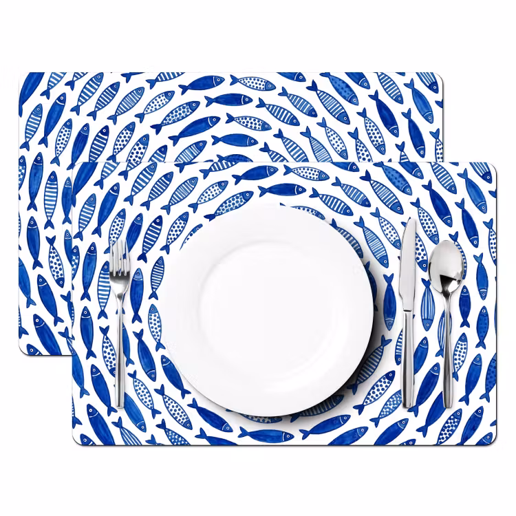 Placemat - 6 stuks - Vis - Patroon - Onderwater - Abstract - Blauw — 2