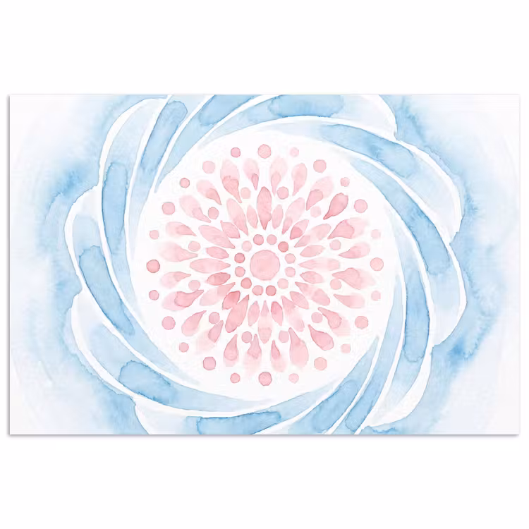 Poster - Abstract - Bloemvorm - Aquarel - Roze - Blauw — 1