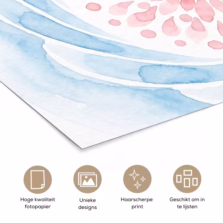 Poster - Abstract - Bloemvorm - Aquarel - Roze - Blauw — 5