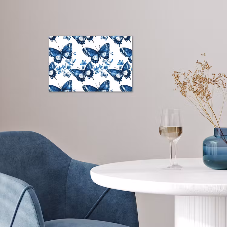Poster - Blauw - Vlinders - Bloemen - Wit — 4