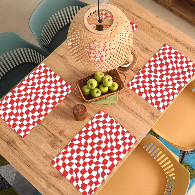 Placemat - 6 stuks - Golvend - Patroon - Rood — 6