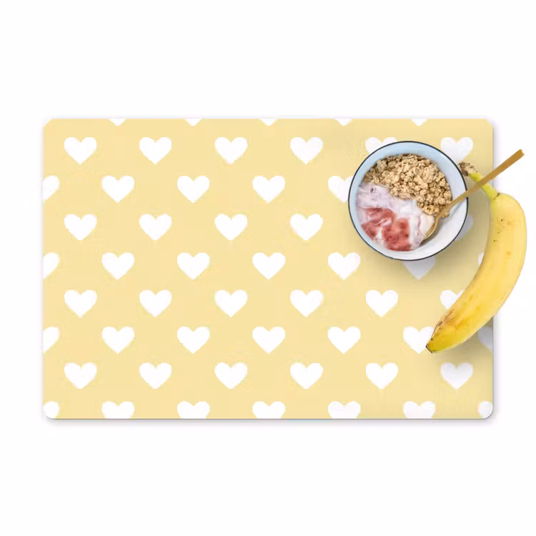 Placemat - 6 stuks - Hartjes - Patroon - Geel — 1
