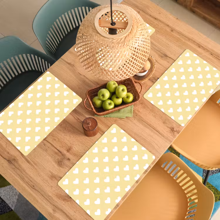 Placemat - 6 stuks - Hartjes - Patroon - Geel — 6