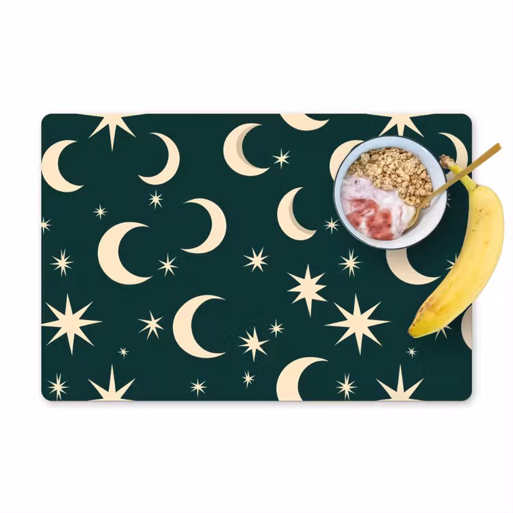 Placemat - 6 stuks - Manen - Sterren - Groen — 1