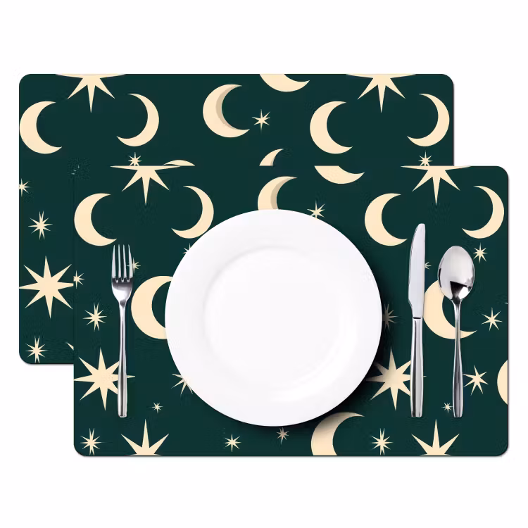 Placemat - 6 stuks - Manen - Sterren - Groen — 2