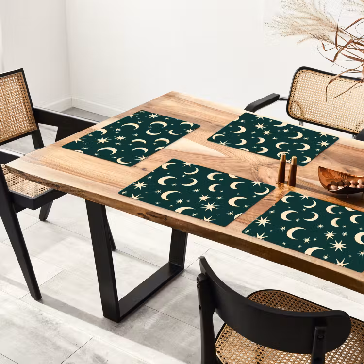 Placemat - 6 stuks - Manen - Sterren - Groen — 5