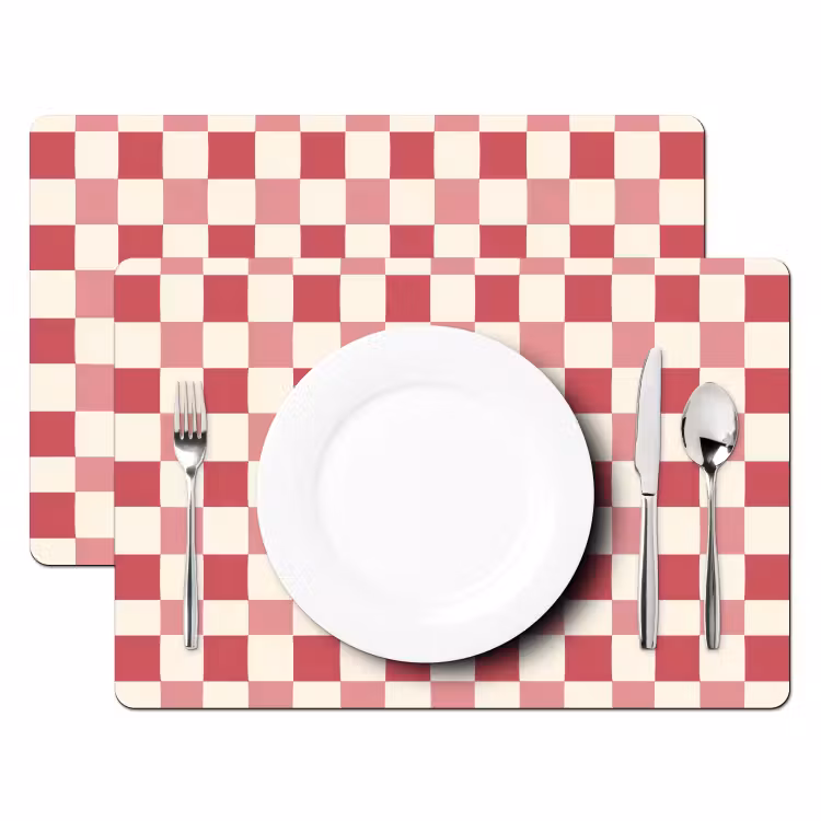 Placemat - 6 stuks - Patroon - Schaak - Roze — 2