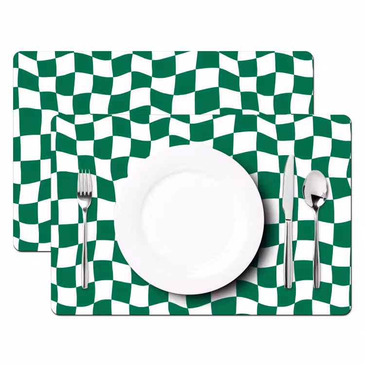 Placemat - 6 stuks - Schaakbord - Golvend - Groen — 2