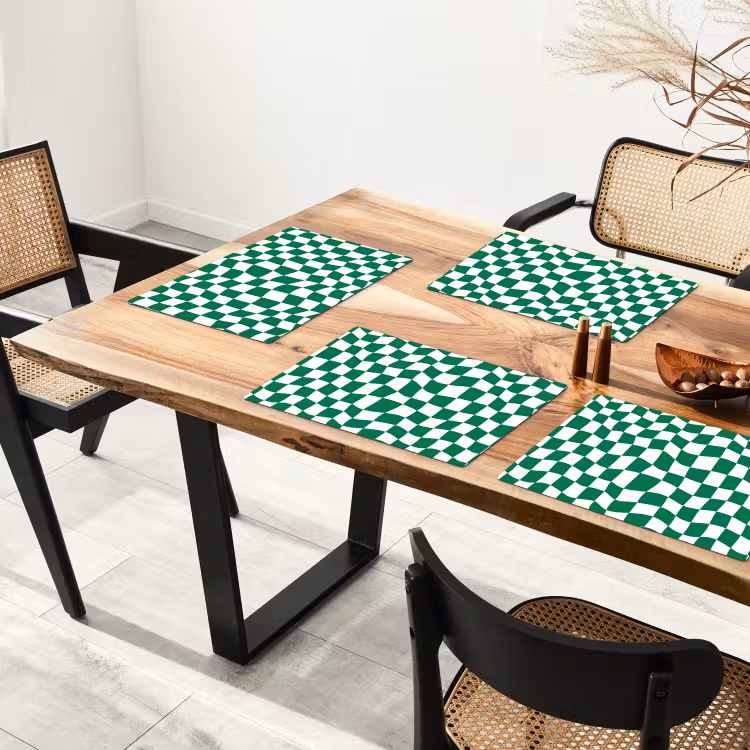 Placemat - 6 stuks - Schaakbord - Golvend - Groen — 5