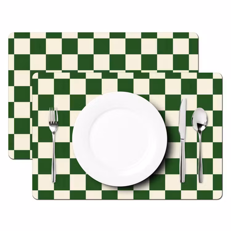Placemat - 6 stuks - Schaakbord - Patroon - Groen — 2