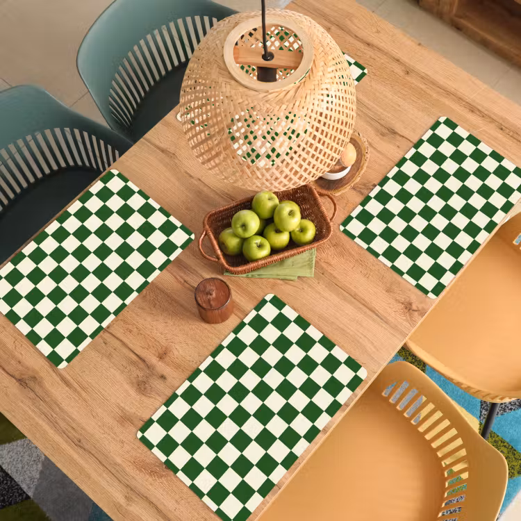 Placemat - 6 stuks - Schaakbord - Patroon - Groen — 6