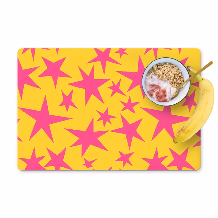 Placemat - 6 stuks - Sterren - Patroon - Roze - Geel — 1