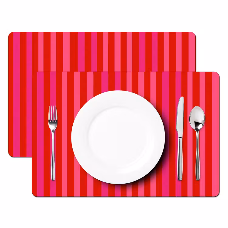 Placemat - 6 stuks - Verticaal - Strepen - Roze — 2