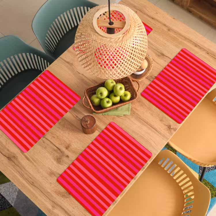 Placemat - 6 stuks - Verticaal - Strepen - Roze — 6