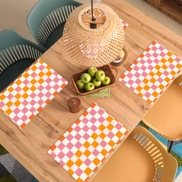 Placemat - 6 stuks - Vierkant - Patroon - Oranje — 6