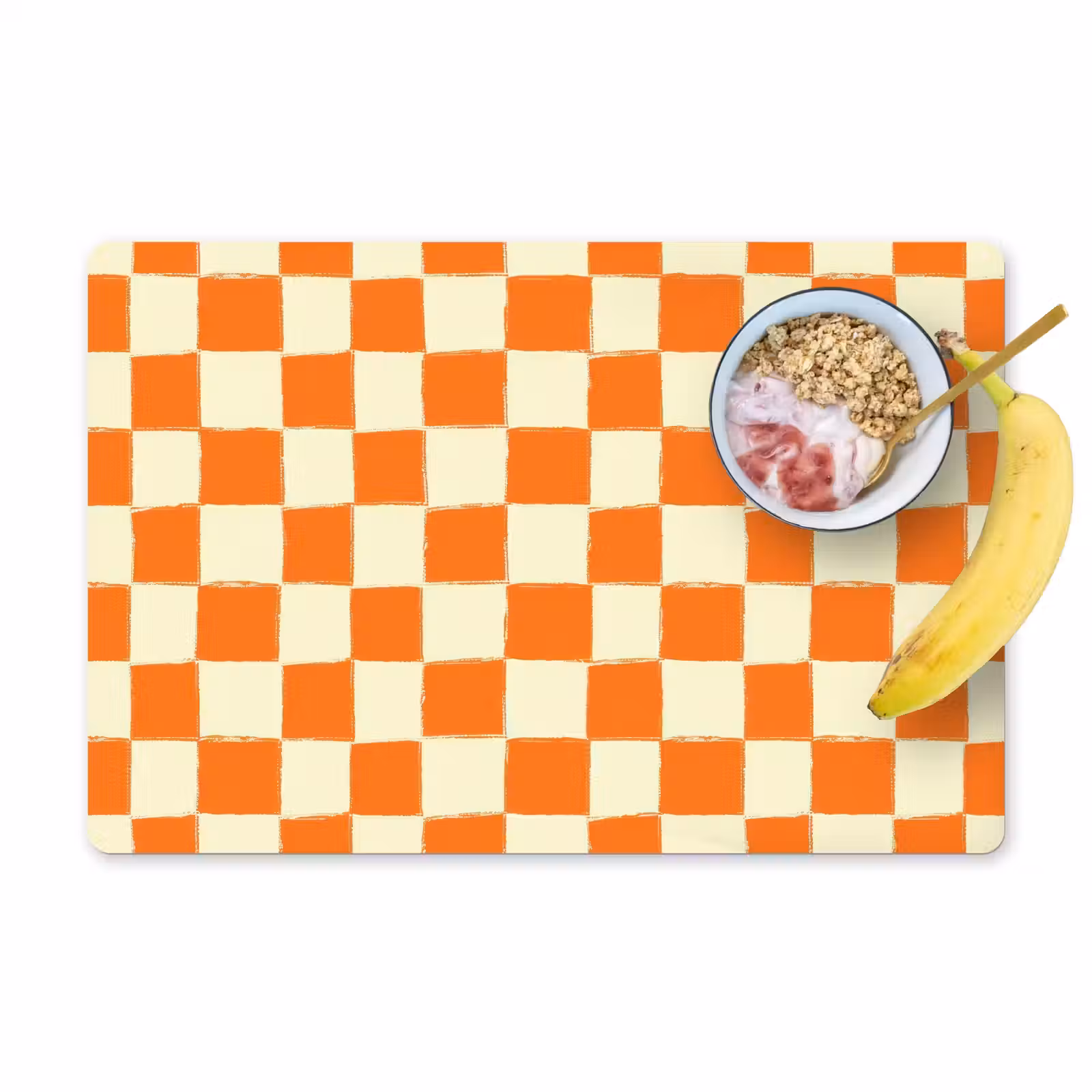 Placemat - 6 stuks - Schaak - Patroon - Oranje — 1