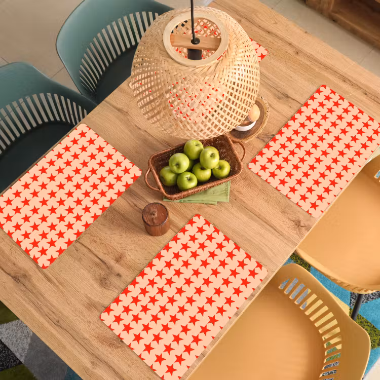 Placemat - 6 stuks - Patroon - Sterren - Rood — 6