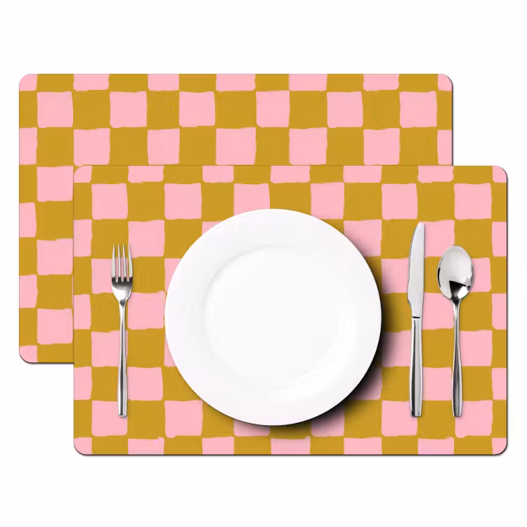 Placemat - 6 stuks - Patroon - Vierkant - Roze — 2