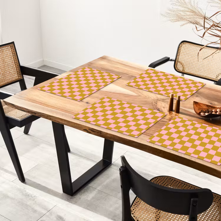 Placemat - 6 stuks - Patroon - Vierkant - Roze — 5