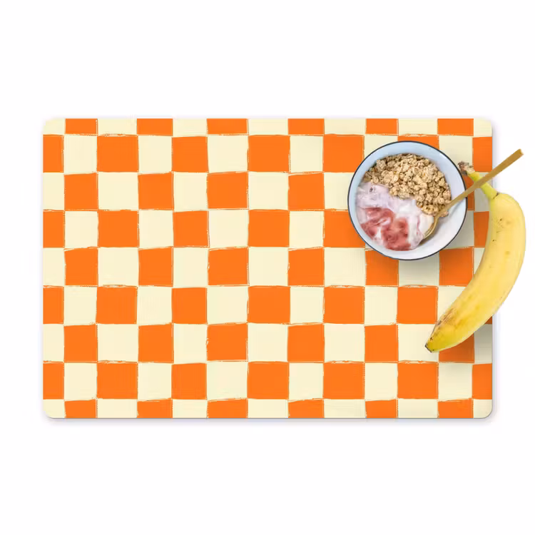 Placemat - 6 stuks - Schaak - Patroon - Oranje — 1