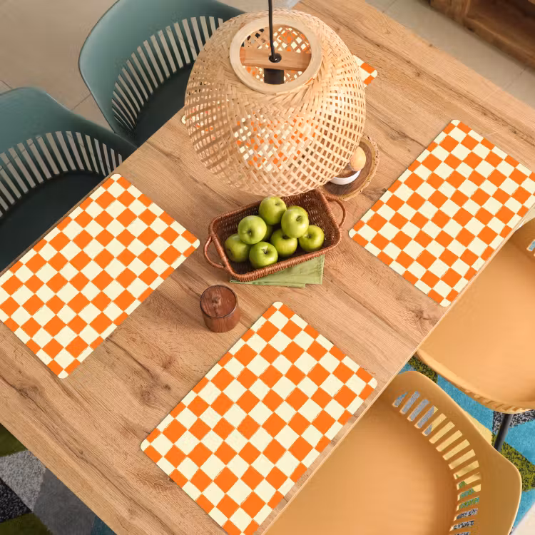 Placemat - 6 stuks - Schaak - Patroon - Oranje — 6