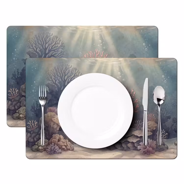 Placemat - 6 stuks - Koraal - Onderwater - Natuur - Roze — 2