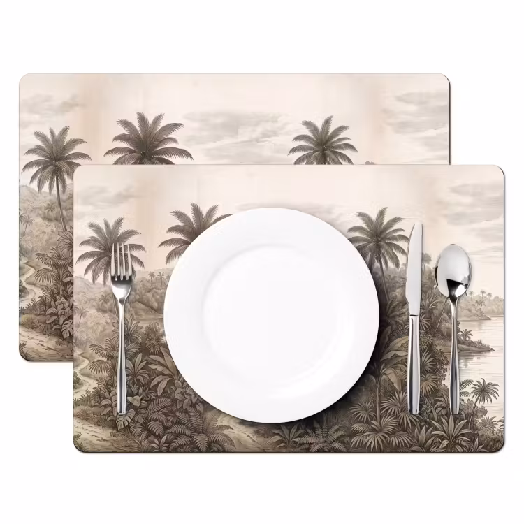 Placemat - 6 stuks - Landschap - Rivier - Boot - Tropisch - Vintage — 2