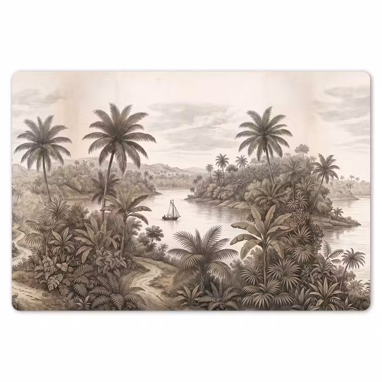 Placemat - 6 stuks - Landschap - Rivier - Boot - Tropisch - Vintage — 7