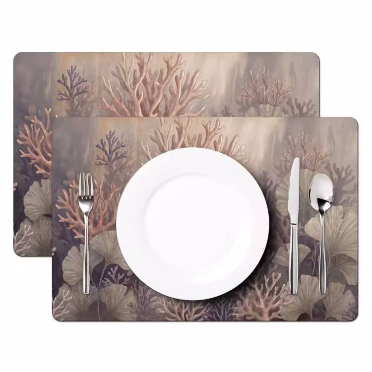 Placemat - 6 stuks - Plant - Bladeren - Zee - Illustratie - Groen — 2