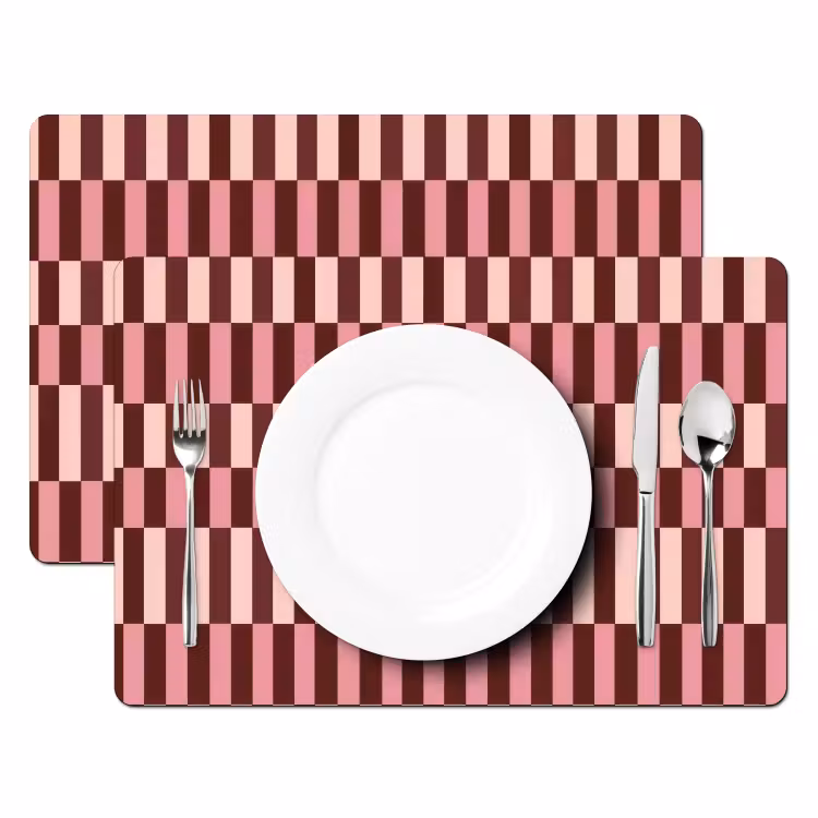 Placemat - 6 stuks - Roze - Rood - Blokjes — 2