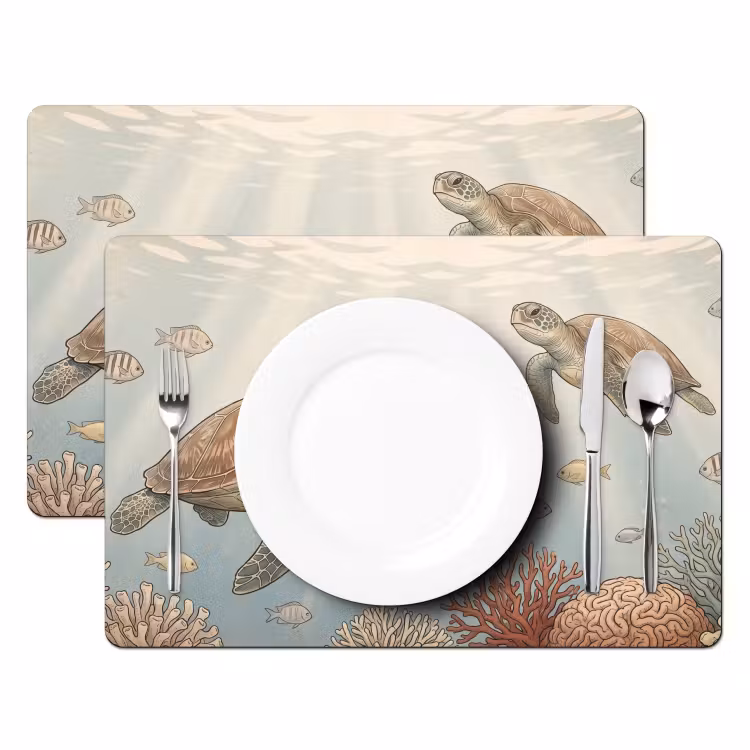 Placemat - 6 stuks - Schildpad - Onderwater - Natuur - Illustratie — 2